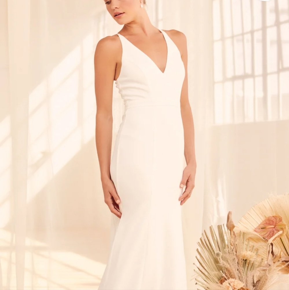 Lulu's Wonders of Love White Lace Button-Back Maxi Dress, Size Small